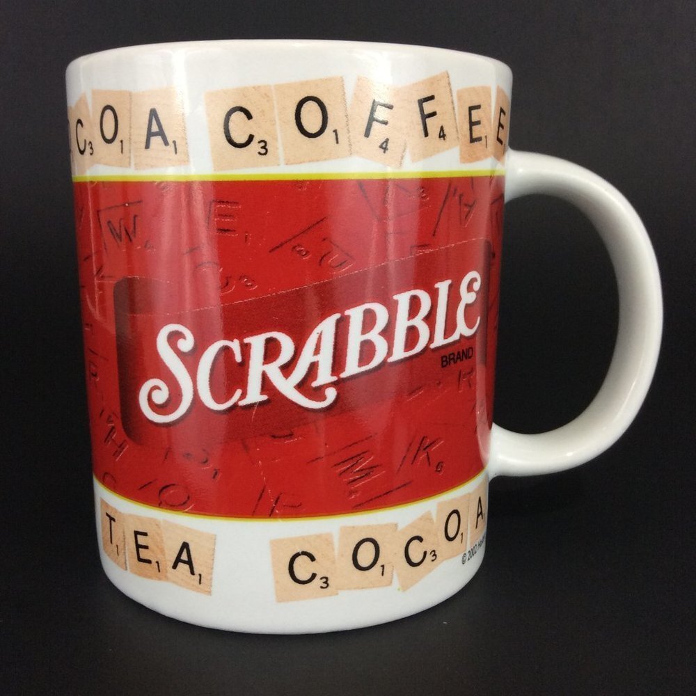 SCRABBLE Board Game Coffee Mug Cup Red Tan